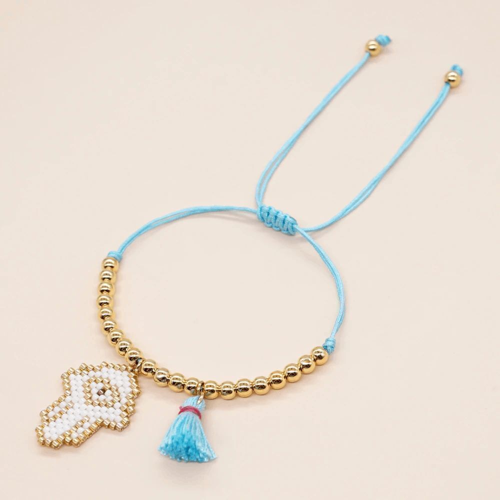 Miyuki Delica Blue Hand Shaped Evil Eye Seed Bead Bracelet